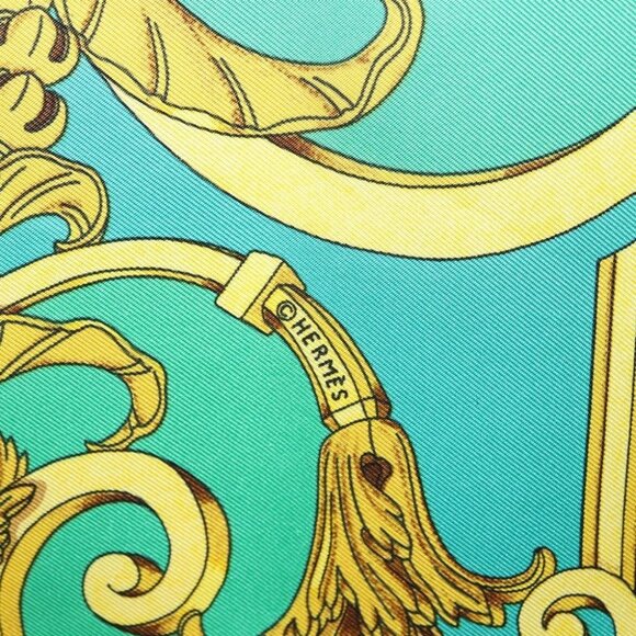 HERMES Carre 90 Scarf ""LES TUILERIE"" Silk Green Auth - Picture 13 of 14